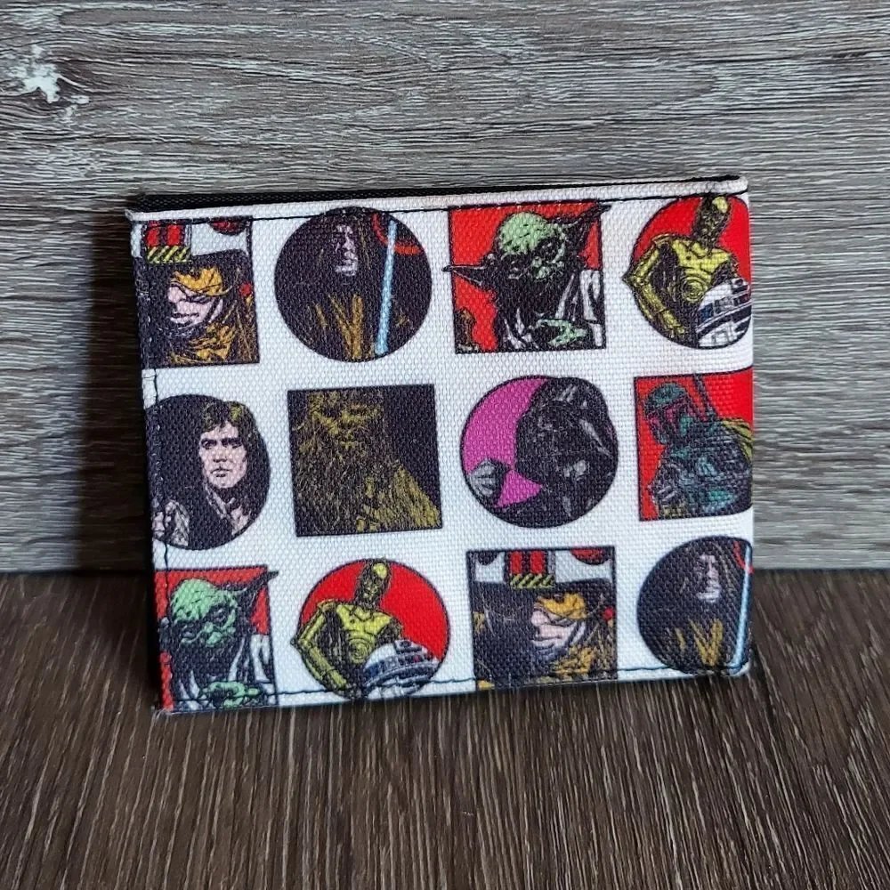 Vintage Star Wars Yoda R2D2 Darth Vader Han Solo Mandalorian Bifold Wallet